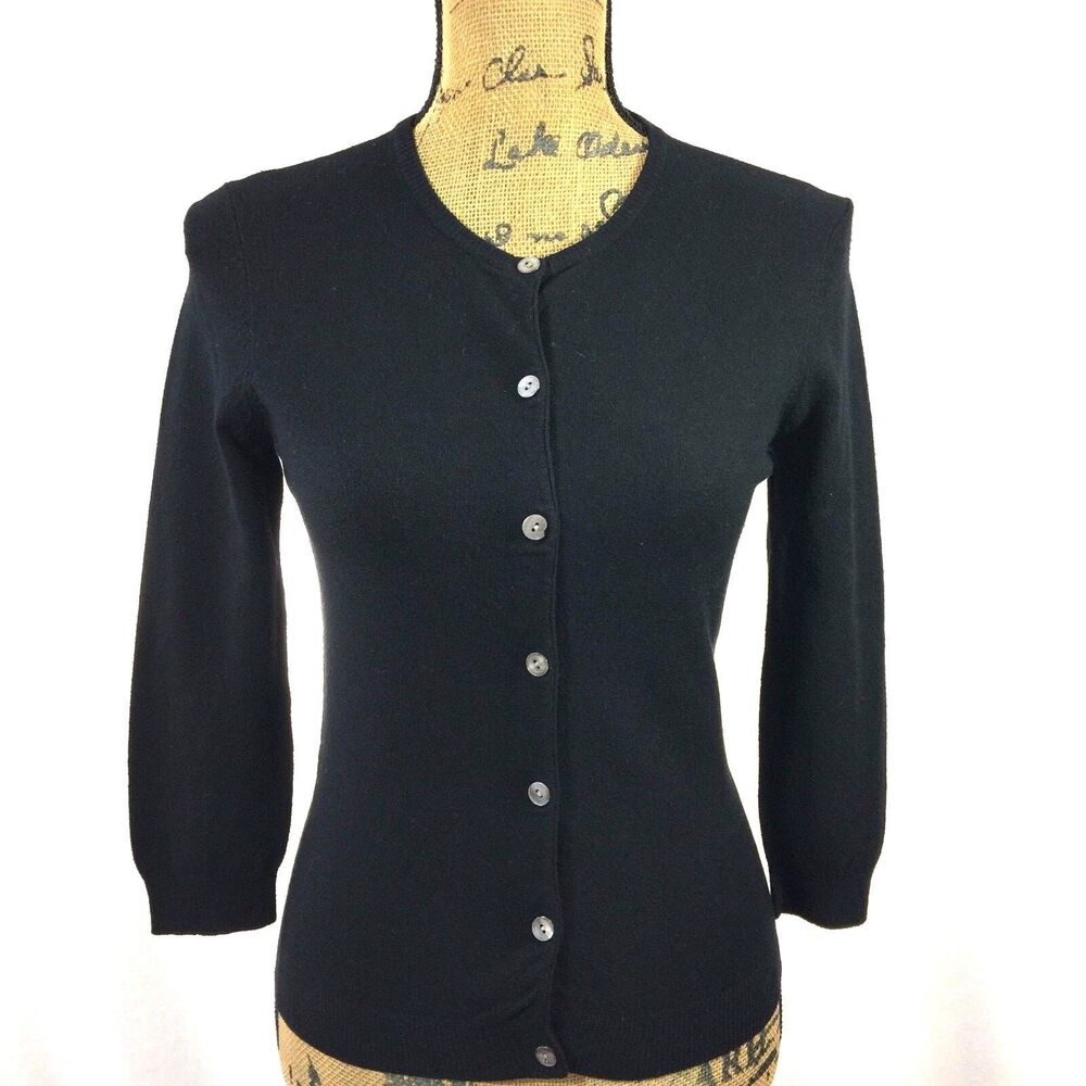 Trina Turk Cardigan SMALL Black‎ Knit Stretch 3/4 Sl Button Front Sweater LN